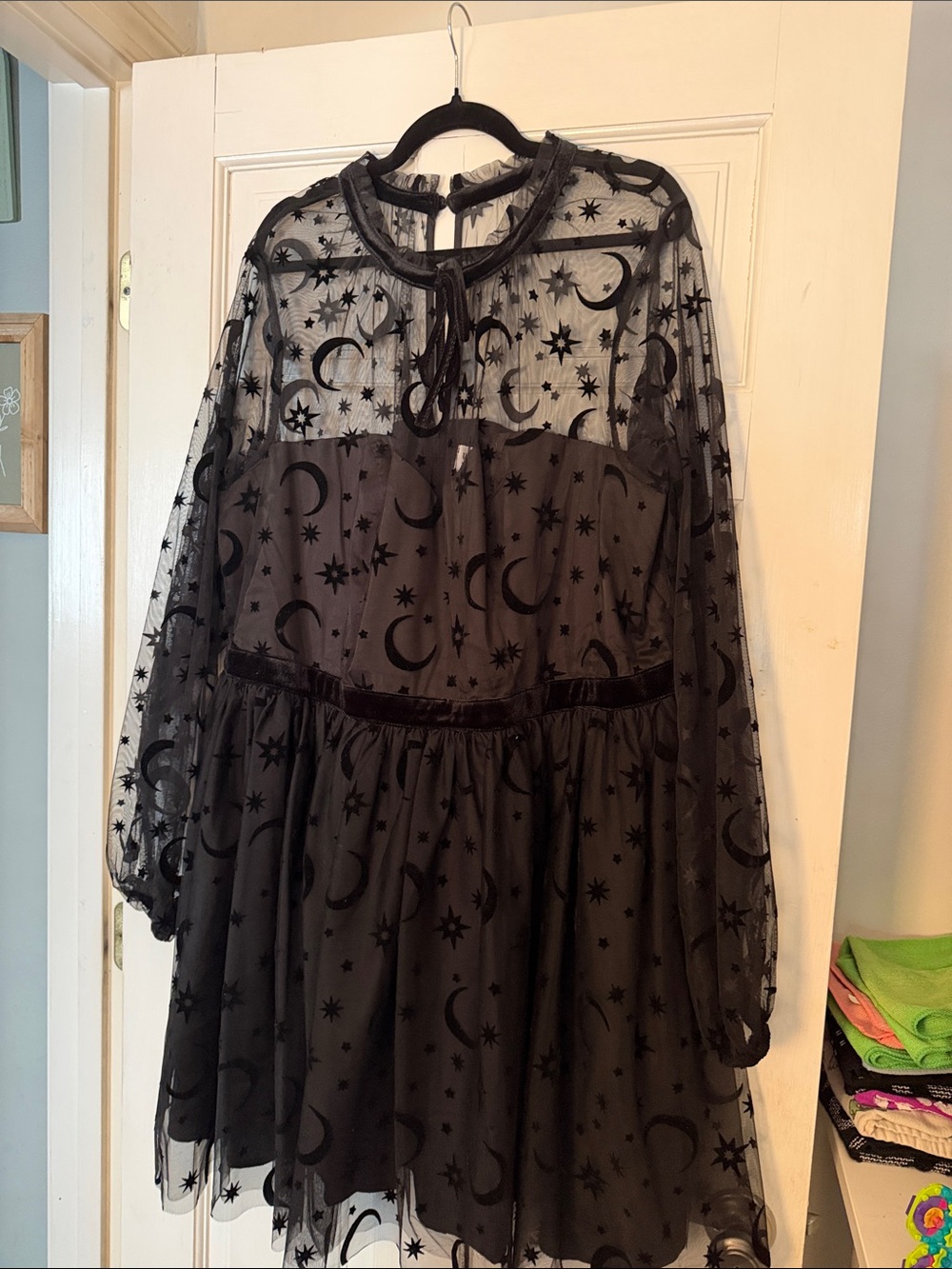 Unique Vintage Black Moon & Star Sheer Overlay Dress